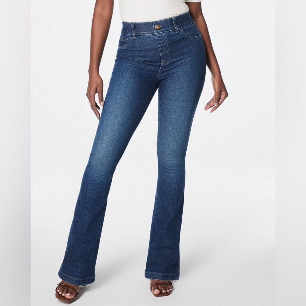 Spanx Flare Jeans Blue Denim Size Small Tummy Control Shaping Smoothing